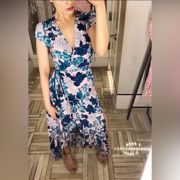 Anthropologie Wrap Maxi Dress, By XIX PALMS, Hawaii, Size S, Blue Floral - Picture 1 of 10